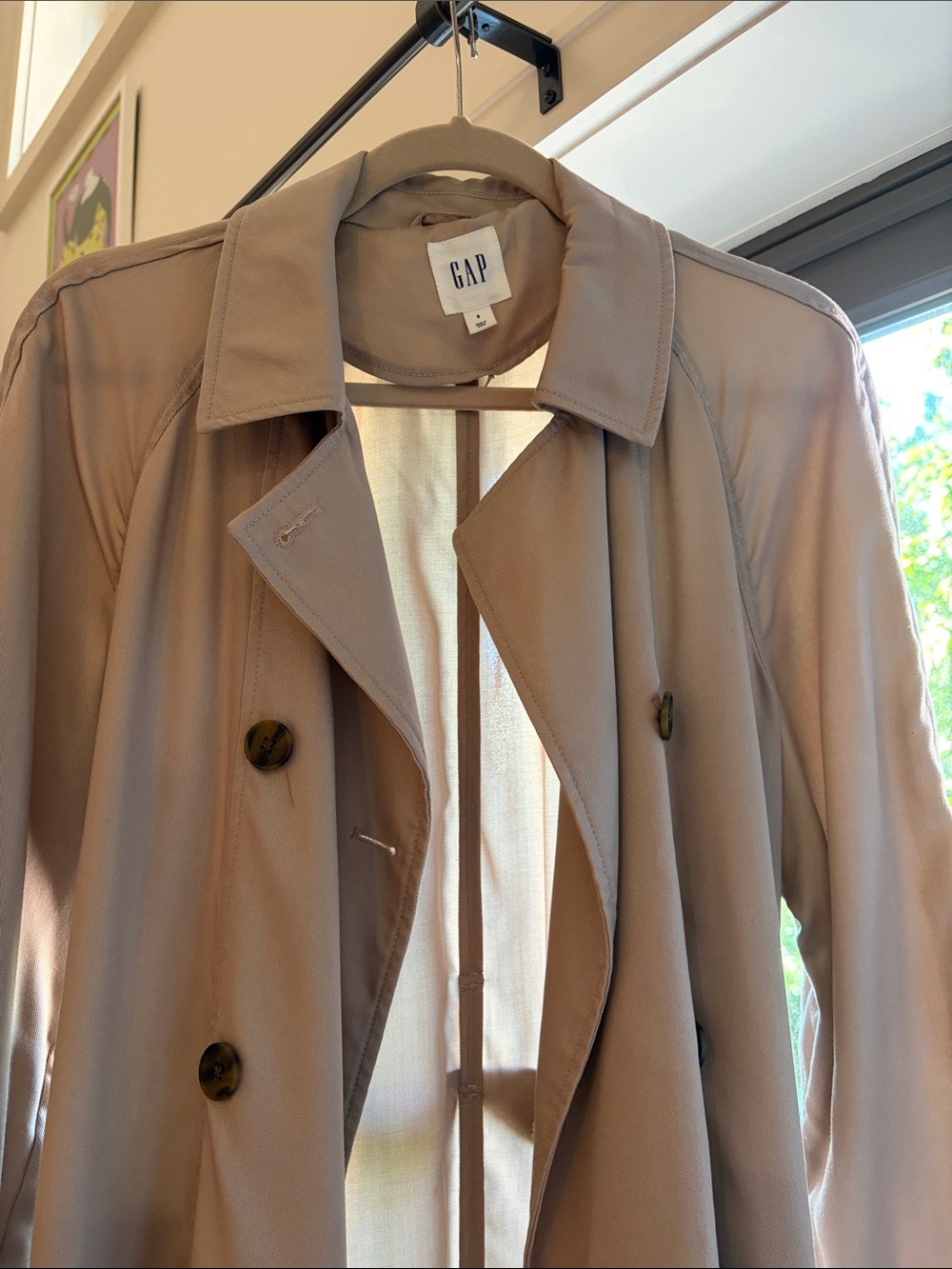 GAP Women's Beige Trench Coat - Double-Breasted Long Style - Picture 2 of 4